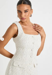 ✨ Bouclé Sparkle Square-Neck Mini Dress