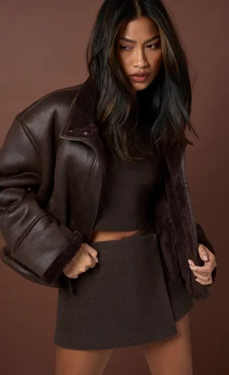 High-Collar Aviator Jacket with Fur Interior