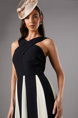 Cross Front Pleat Panelled Maxi Dress