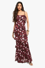 Floral One Shoulder Ruffle Maxi Dress