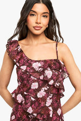 Floral One Shoulder Ruffle Maxi Dress