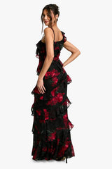 Floral One Shoulder Ruffle Maxi Dress