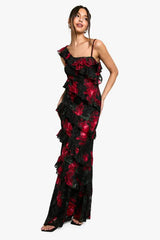 Floral One Shoulder Ruffle Maxi Dress