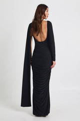 Slinky Long Sleeve Drape Maxi Dress