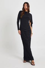 Slinky Long Sleeve Drape Maxi Dress