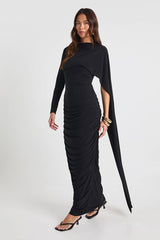 Slinky Long Sleeve Drape Maxi Dress
