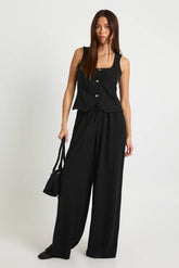 Crinkle Rib Wide Leg Trouser