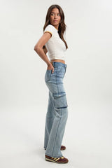 Mid Waist Cargo Flare Jean