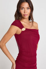 Asymmetric Gold Trim Mesh Maxi Dress