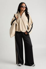 Contrast Panel Half Zip Funnel Neck Sweatshirt