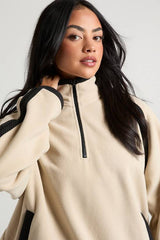 Contrast Panel Half Zip Funnel Neck Sweatshirt