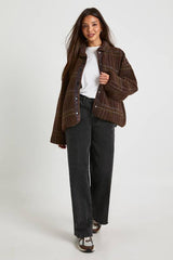 Square Printed Teddy Button Up Jacket