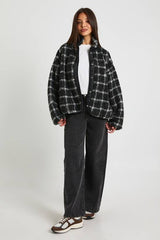 Square Printed Teddy Button Up Jacket