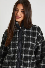 Square Printed Teddy Button Up Jacket