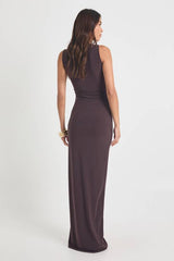 Asymmetric Gold Trim Maxi Dress