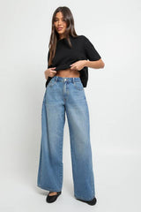 High Waist Panel Insert Super Wide Leg Jeans