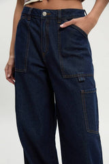 High Waist Loose Fit Carpenter Wide Leg Jean