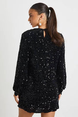 Sequin Blouson Sleeve Shift Party Dress