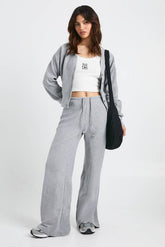 Brushed Rib Minimal Waistband Wide Leg Trouser