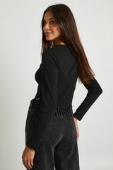 Sparkly Trim Long Sleeve Rib Top