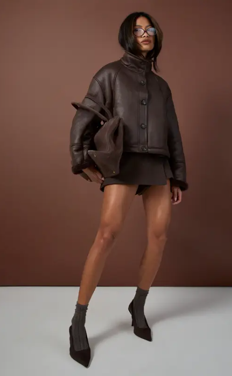 High-Collar Aviator Jacket with Fur Interior