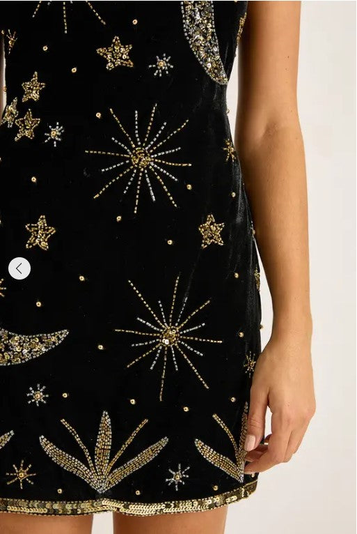 Luxe Beaded Velvet Square-Neck Mini Dress