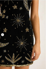 Luxe Beaded Velvet Square-Neck Mini Dress