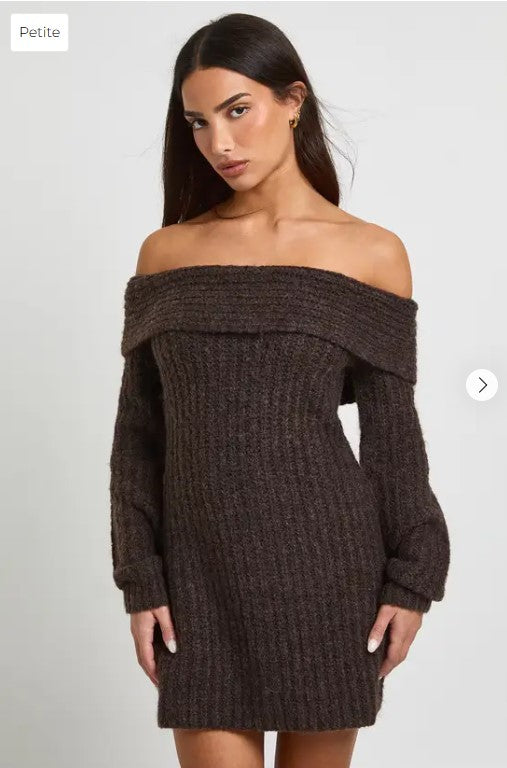 ✨ Petite Chunky Knit Bardot Mini Dress