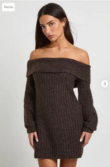 ✨ Petite Chunky Knit Bardot Mini Dress