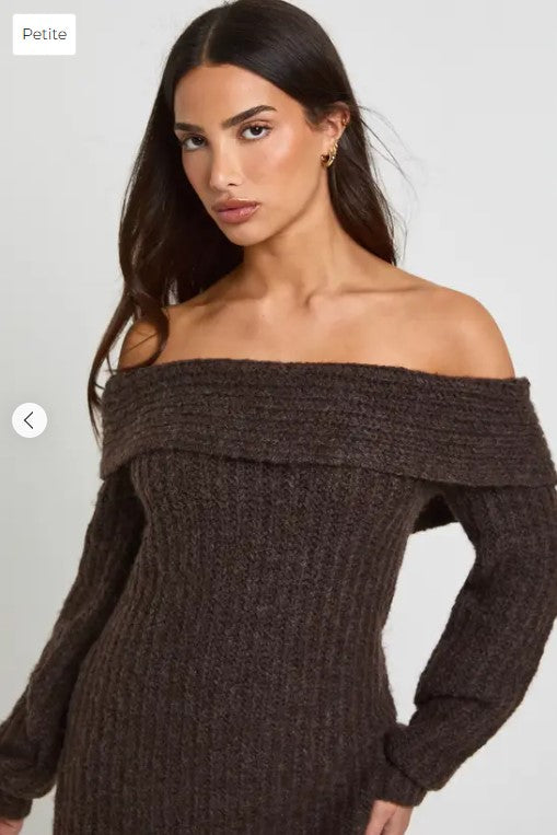 ✨ Petite Chunky Knit Bardot Mini Dress