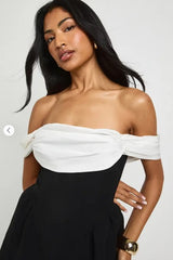 💎 Elegant Contrast Draped Mini Dress