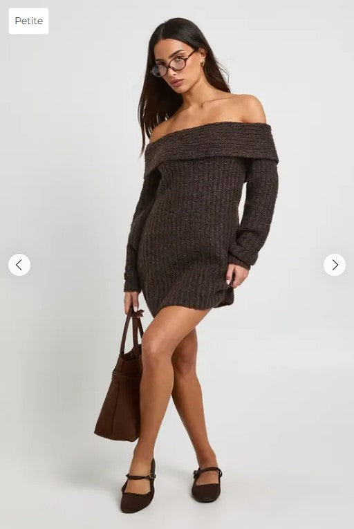 ✨ Petite Chunky Knit Bardot Mini Dress