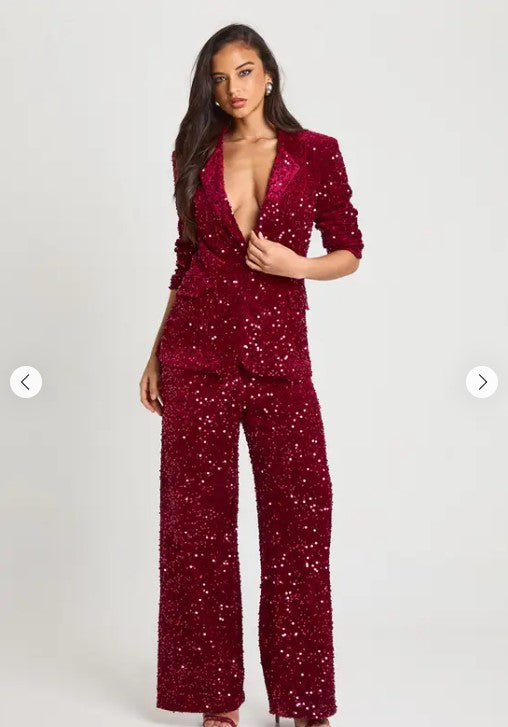 🌟 Glam Velvet Sequin Tailored Pants