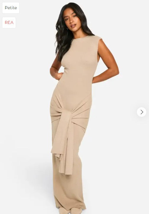 ✨ Petite Luxe Ribbed Tie-Waist Maxi Dress