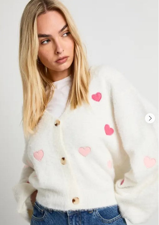 Cozy Heart Embroidered Oversized Cardigan