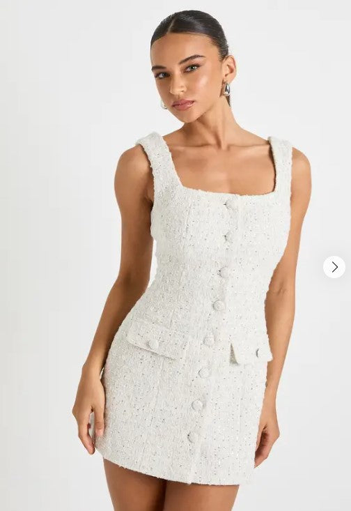 ✨ Bouclé Sparkle Square-Neck Mini Dress