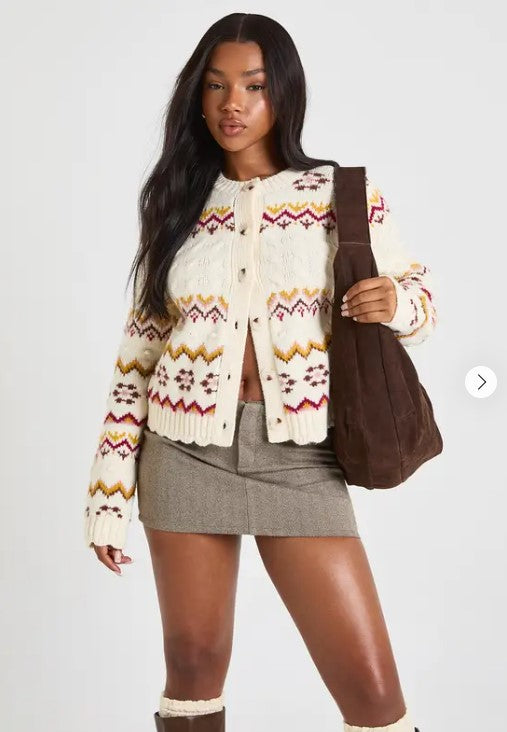 Eliana Paris Winter Fair Isle Cable Cardigan