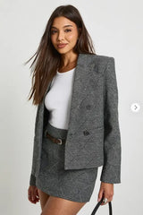 Premium Double-Breasted Herringbone Blazer