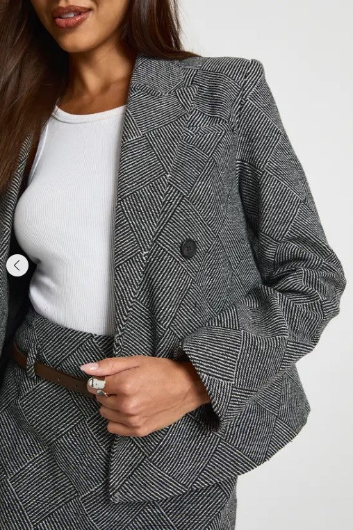 Premium Double-Breasted Herringbone Blazer