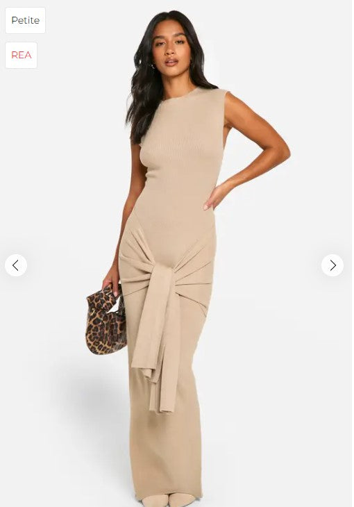 ✨ Petite Luxe Ribbed Tie-Waist Maxi Dress