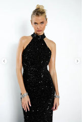 ✨ Velvet Sequin Halter Maxi Gown