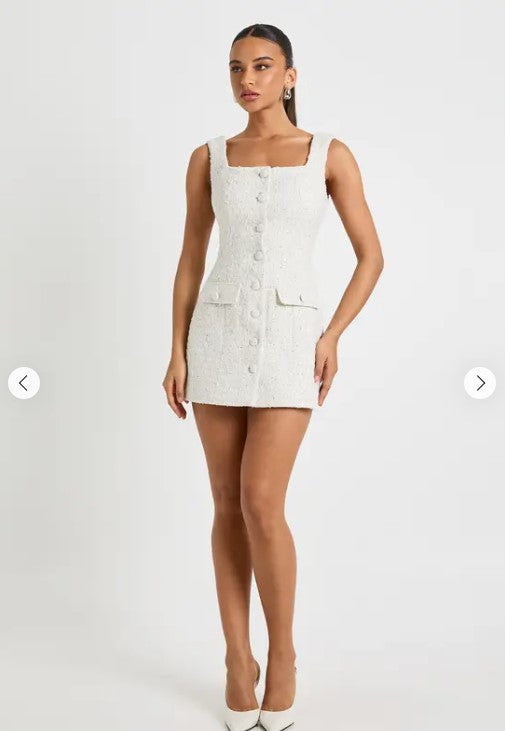 ✨ Bouclé Sparkle Square-Neck Mini Dress