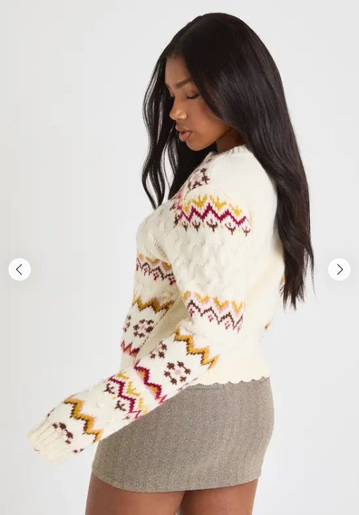 Eliana Paris Winter Fair Isle Cable Cardigan