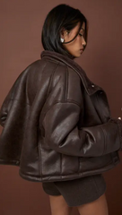 High-Collar Aviator Jacket with Fur Interior