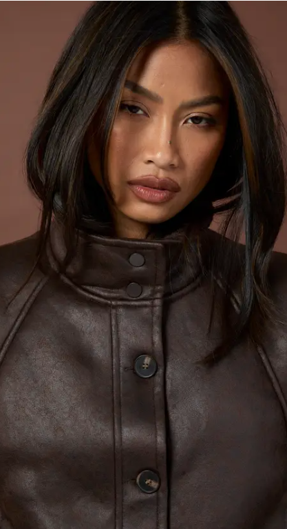 High-Collar Aviator Jacket with Fur Interior