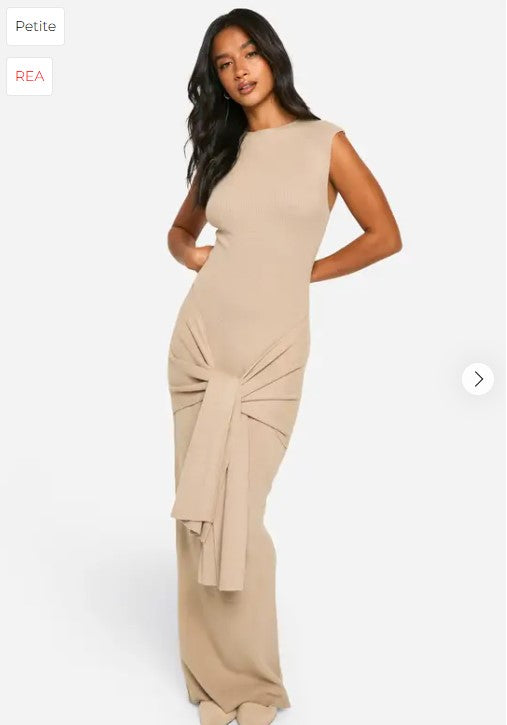 ✨ Petite Luxe Ribbed Tie-Waist Maxi Dress