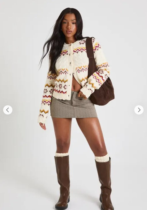 Eliana Paris Winter Fair Isle Cable Cardigan