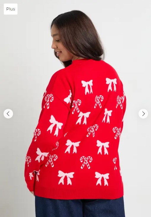 Eliana Paris Plus Candy Cane Bow Christmas Sweater