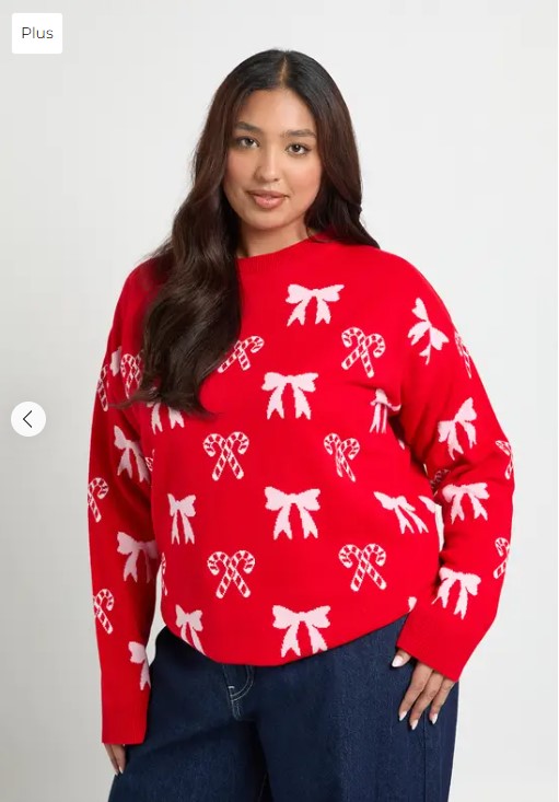 Eliana Paris Plus Candy Cane Bow Christmas Sweater