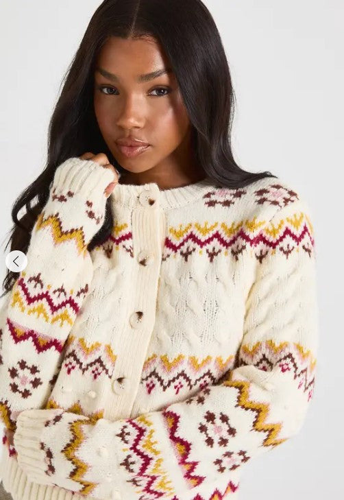 Eliana Paris Winter Fair Isle Cable Cardigan